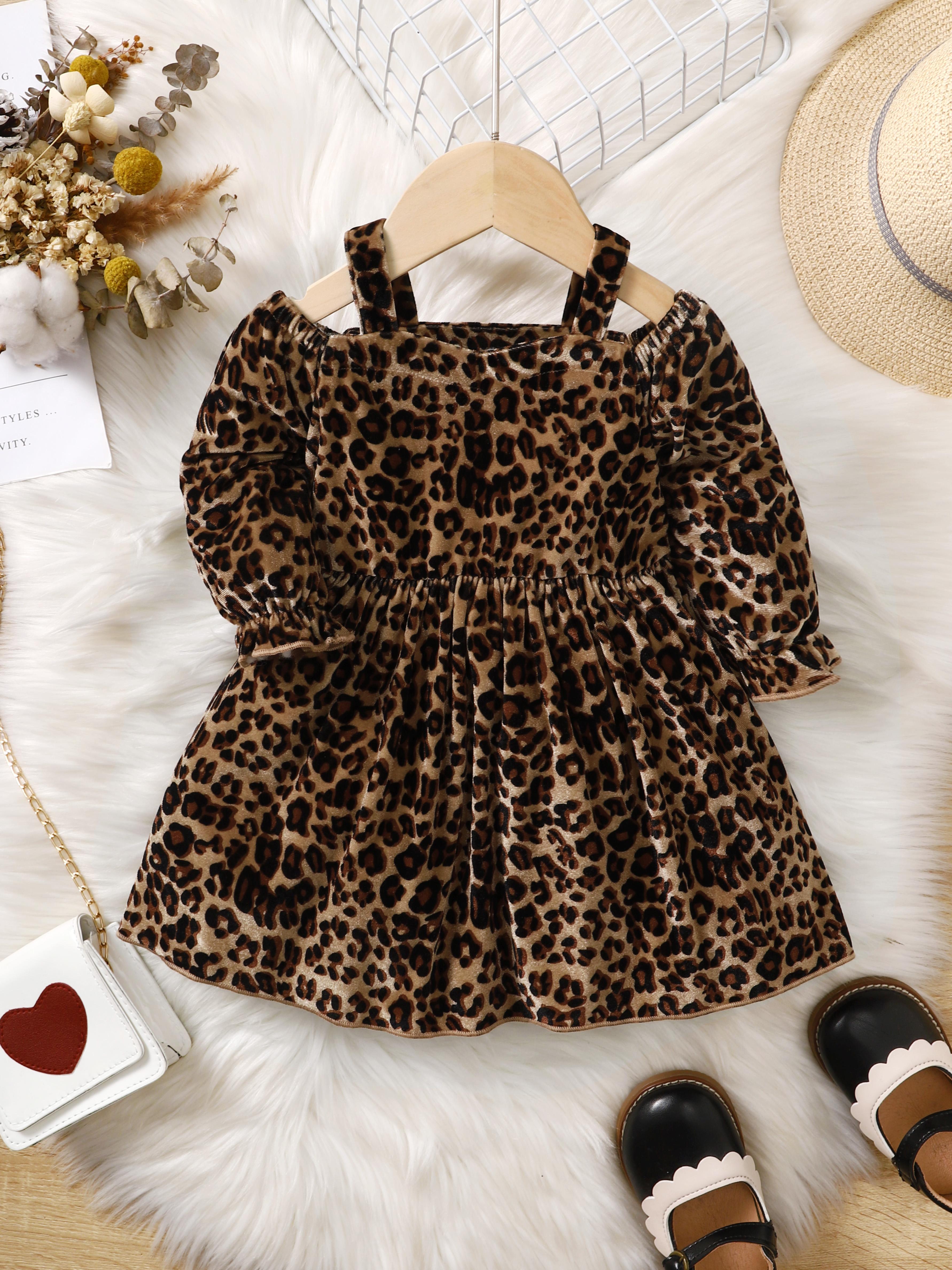 6M-3Y Ready Stock Baby Girls Dress Leopard Pattern Casual Fall Straps Long Sleeve Winter Dress One Piece Leisure Dress Brown Catpapa 462306153