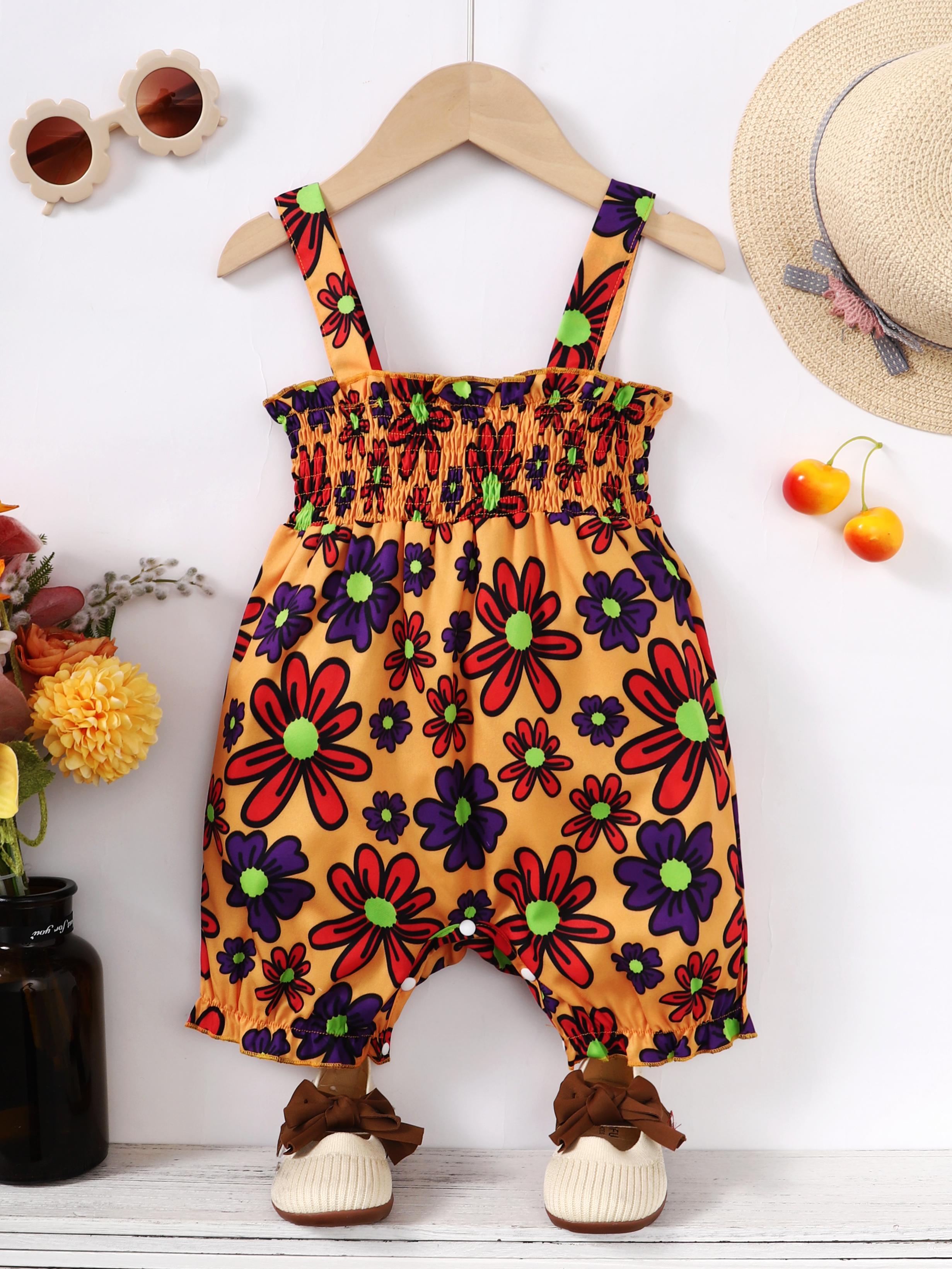 6M-3Y Ready Stock Baby Girls Romper National Pattern Print Splice Jumpsuits Straps Sleeveless One Piece Summer Bodysuits Blue Catpapa 112204619-1