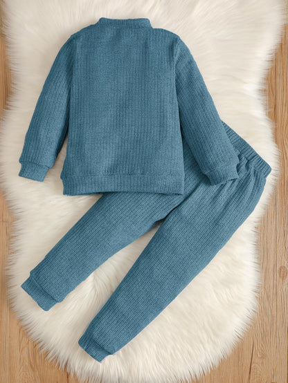 4-7Y baby boy stand-collar blue long-sleeved top and leggings trousers suit baby boy clothes baby boy autumn and winter wear Catpapa 112209451-1