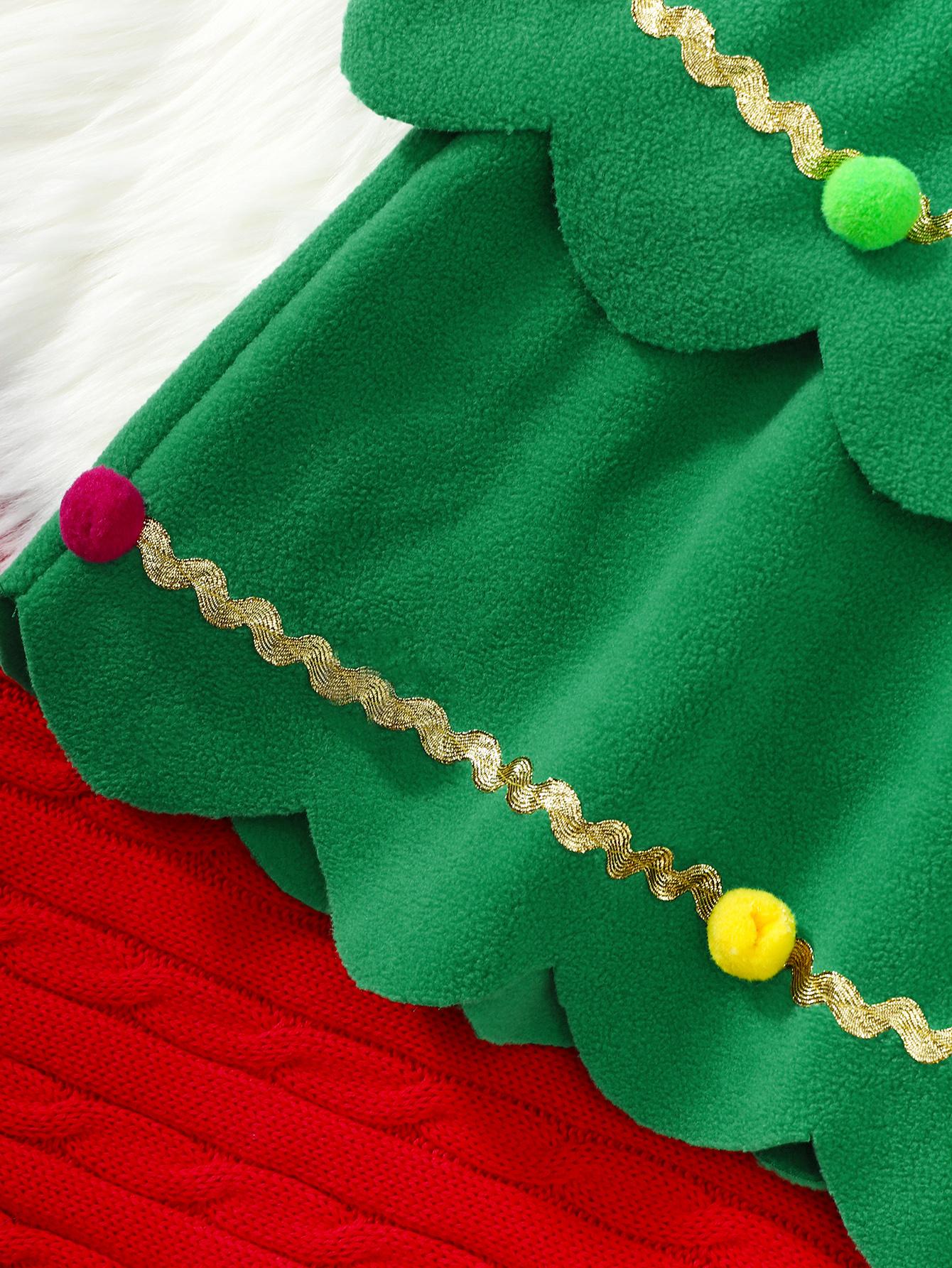 4-7Y Ready Stock  Kid Toddler Girls Fall Winter Dress Sets Christmas Tree Shape Layered Sleeveless Dress With Hat 2Pcs Clothing Green Catpapa 462308163