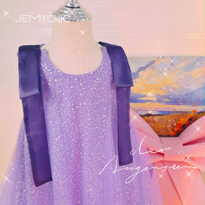 110-150  Ready Stock Girls Princess Dress 110-150 Sleeveless Performance Dress One Piece Eneving Dress Purple Catpapa JEMY03