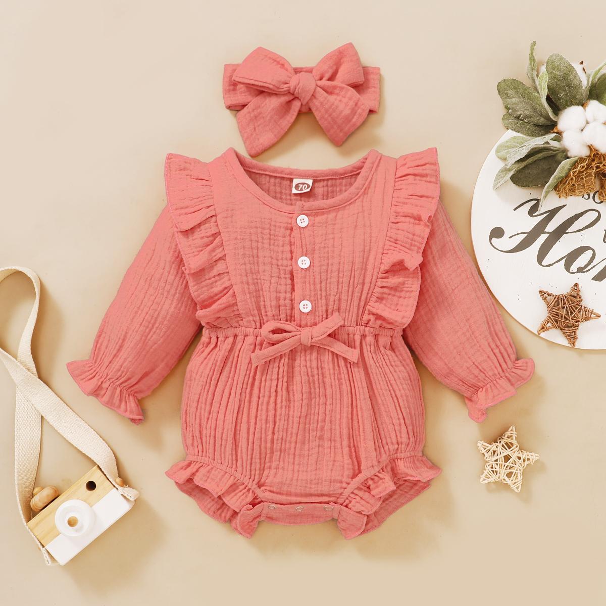 0-18M Baby Girls Clothes Baby Long Sleeve Jumpsuit Pink Romper Wholesale Baby Clothes Catpapa YMX2007114-2