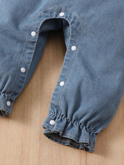 6M-3Y Baby girl blue round neck denim long-sleeved jumpsuit baby girl clothes baby girl denim suit 112207603