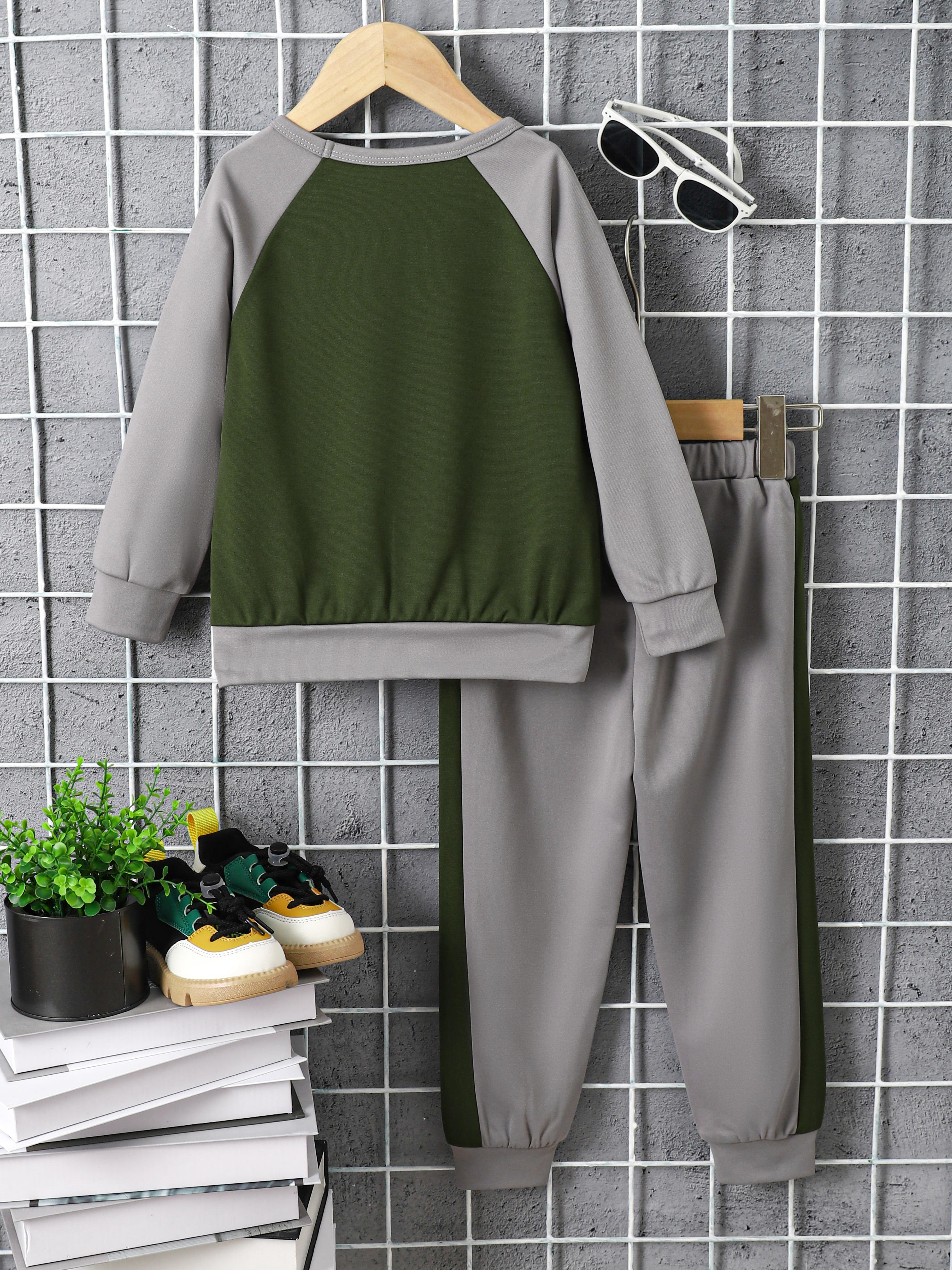 3-8Y Ready Stock Baby Boys Fall Winter Outfits Pants Set Letter Graphics Color Block Round Neckline Tops Elastic Pants 2Pcs Casual Clothing From 3y-8y Gray Catpapa 462307152