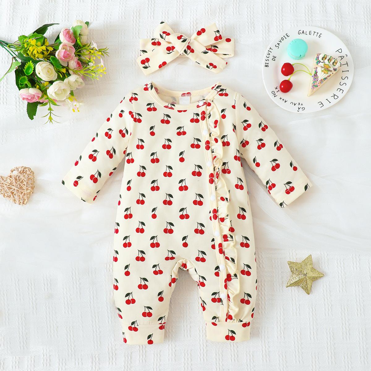 0-9M Newborn Baby Girls Clothes Cute Baby Girl Long Sleeve Jumpsuit Apricot Suit Wholesale Baby Clothes Catpapa WJ212211301-1
