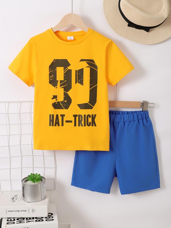 5-12Y Ready Stock Kids Boys Summer Clothes 90 Letter Print Tops Elastic Shorts 2Pcs Outfits Yellow Catpapa 462303006