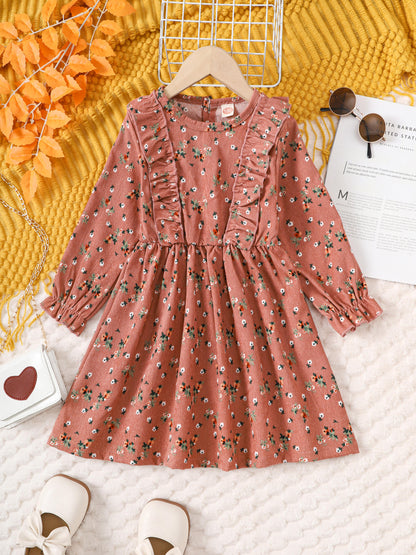 12M-7Y Ready Stock 12M-7Y Kid Toddler Girls Dress Floral Print Long Sleeve Ruffle Corduroy Dress One Piece Casual Dress Catpapa 462308165