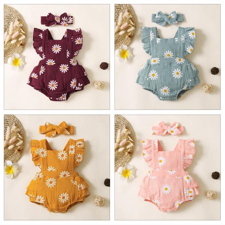 0-18M Baby Girls Clothes New Born Baby Bodysuit Daisy Flying Sleeve Romper Wholesale Baby Clothes Catpapa 32102758