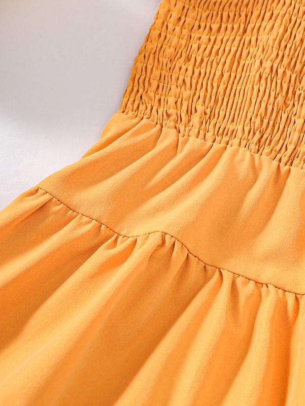 5-14Y Ready Stock Kids Girls Dress Straps Summer Smocking Layered Dress One Piece Sun Dress Yellow 462302013