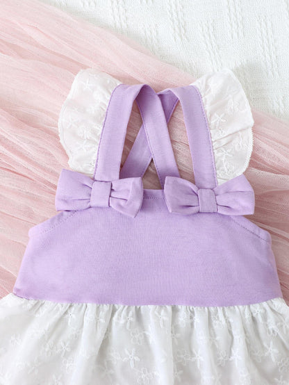 6M-3Y Ready Stock Baby Girls Summer Clothes Lace Bow Straps Tops Elastic Shorts 2pcs Outfits Purple Catpapa GS112211302