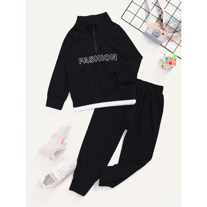 12M-7Y Kids fashion Boy Clothes Little Boy 2PCS Outfits Letter Print Long Sleeve Tops Pants Set Little Boy Fall Clothes Black Catpapa WL20081393