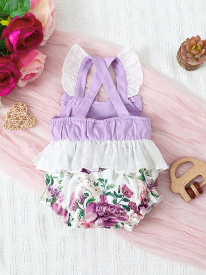 6M-3Y Ready Stock Baby Girls Summer Clothes Lace Bow Straps Tops Elastic Shorts 2pcs Outfits Purple Catpapa GS112211302