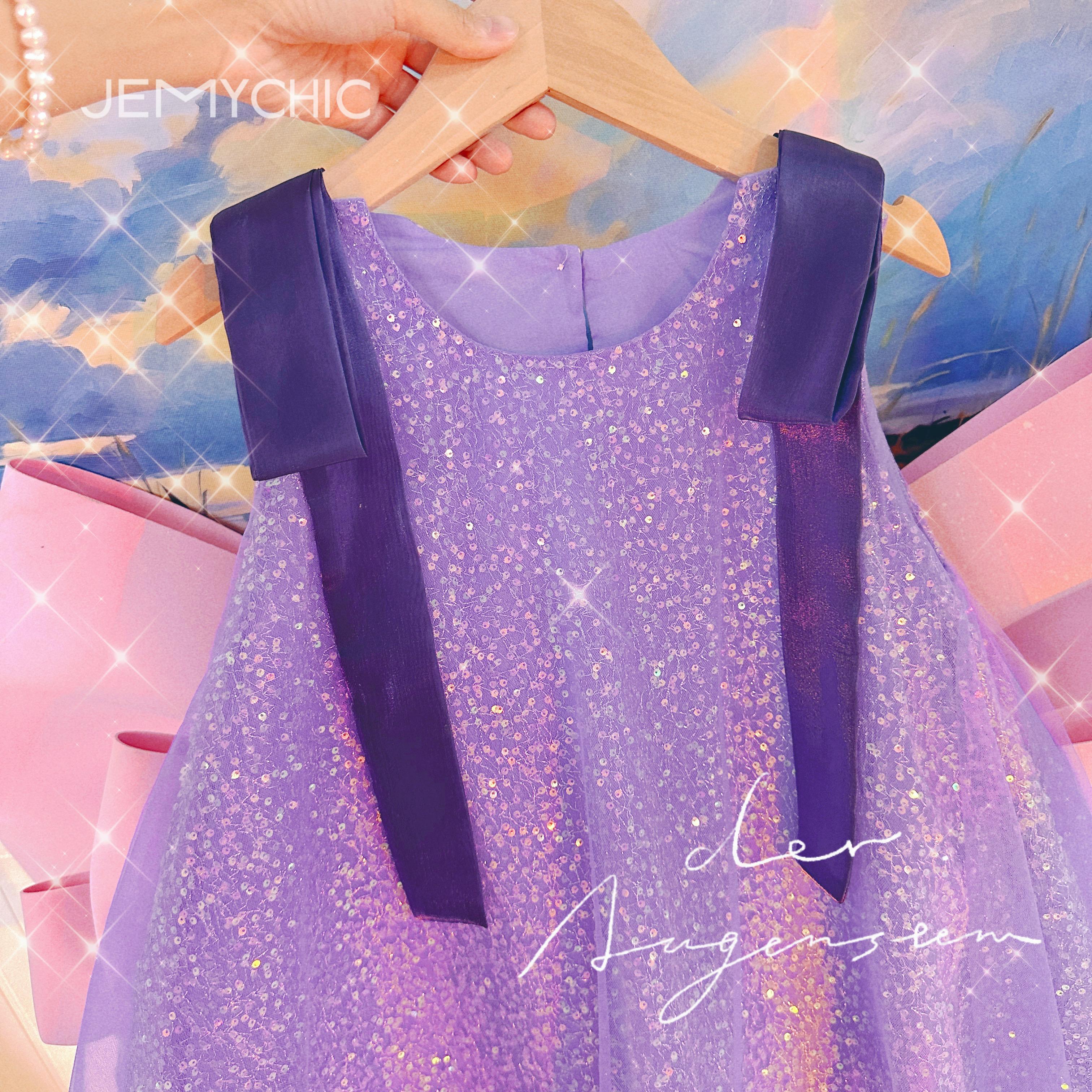 110-150  Ready Stock Girls Princess Dress 110-150 Sleeveless Performance Dress One Piece Eneving Dress Purple Catpapa JEMY03