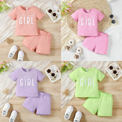 6M-3Y Ready Stock Baby Girls Summer Outfits "Mama's Girl" Print Casual Set, Ribbed T-shirt & Shorts, 2Pcs Clothes From 6M-3Y Catpapa GS132312159