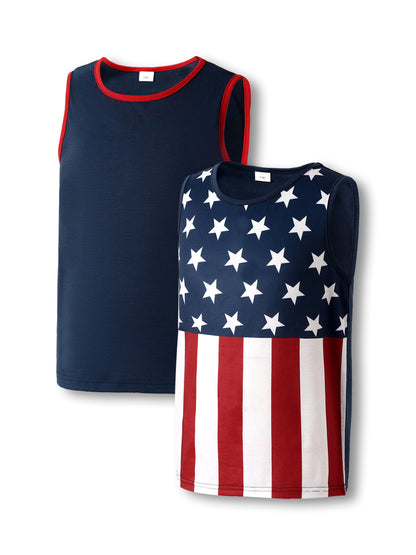 7-15Y Ready Stock 2pcs Independence Day Flag Print Boys Creative Tank Tops, Casual Crew Neck Sleeveless Fitness Vest, Boys Clothes For Summer Catpapa 462312030