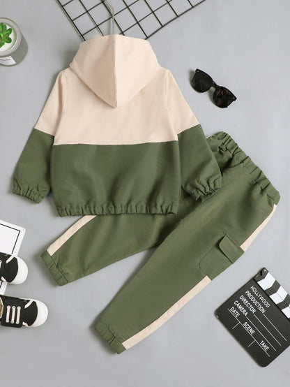 12M-4Y Kids fashion Boys Outfits Boys OOTD Splice Pocket Winter Hoodies Pants 2Pcs Clothes Set Green Catpapa 222090044