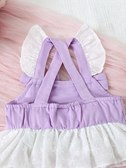 6M-3Y Ready Stock Baby Girls Summer Clothes Lace Bow Straps Tops Elastic Shorts 2pcs Outfits Purple Catpapa GS112211302