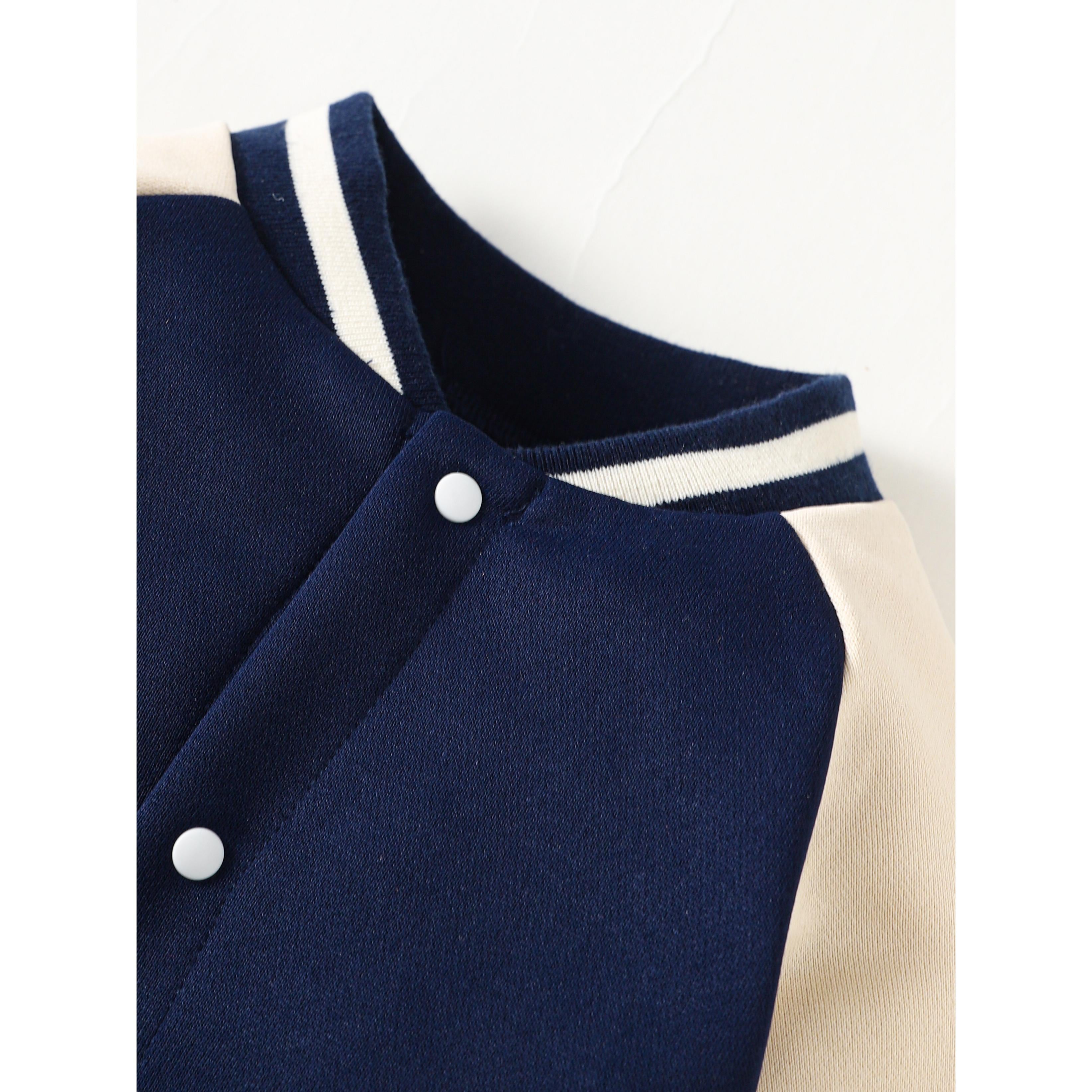 1-18M Ready Stock 1-18M Baby Boys Romper Baseball Patchwork Sleeve Collar Uniform Sweatshirt Jumpsuit One Piece Single Breast Design Bodysuit Blue Catpapa 462307180