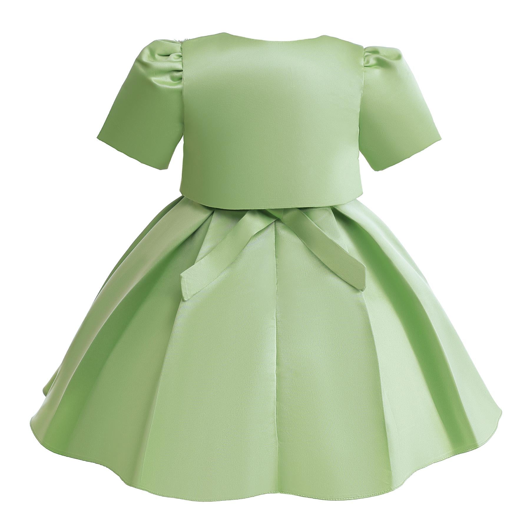 2-10Y Kid Baby Girls Princess Dress Set Sleeveless Straps Puffy Dress With Coat 2Pcs For Party Performance Green Catpapa ZT-T001