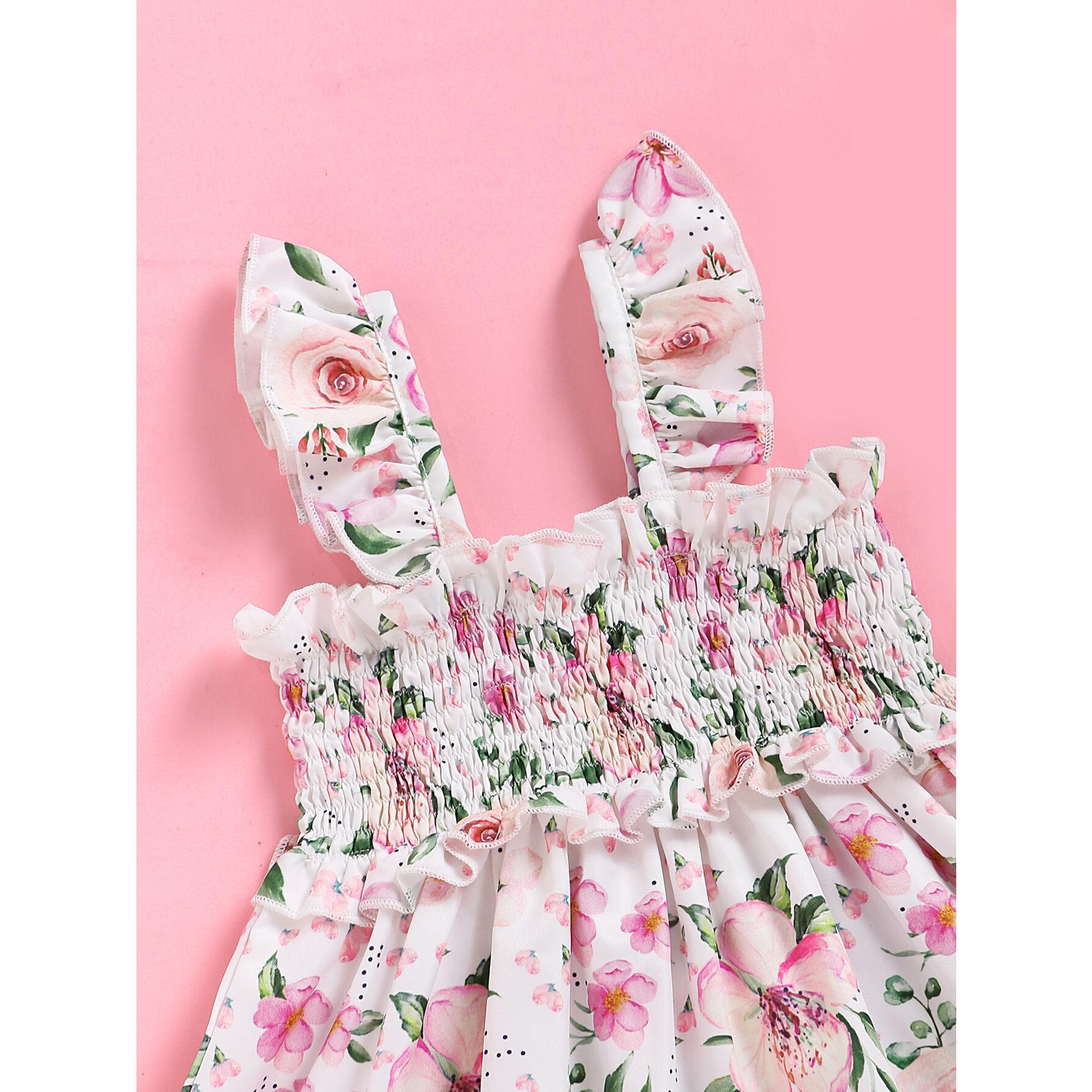 3-24M kid fashion Girl Dress Ruffle Floral Strap Dress Infant Baby Girl Summer Sleeveless Dress Casual Dress Catpapa WL1912039