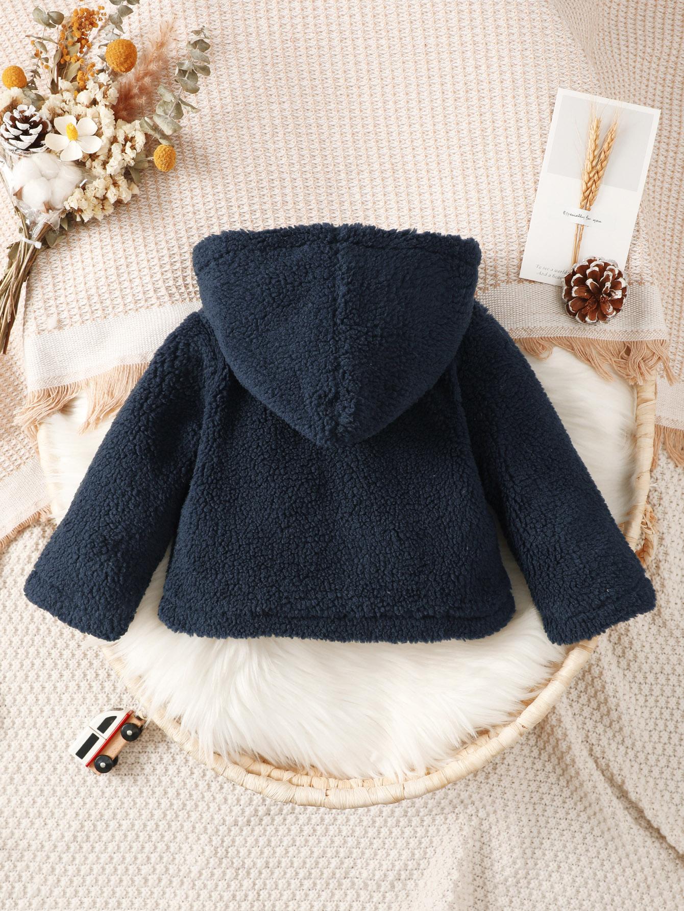 6M-3Y Kid fashion Boys Coat Lng Sleeve Buttons Winter Hoodies Blue Catpapa 212209001