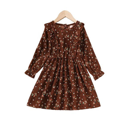 12M-7Y Ready Stock 12M-7Y Kid Toddler Girls Dress Floral Print Long Sleeve Ruffle Corduroy Dress One Piece Casual Dress Catpapa 462308165