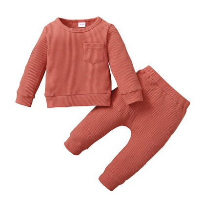 18M-5Y Kids fashion Baby Boys Clothes Boys 2PCS Outfits Baby Boys Long Sleeve Round Neckline Tops Pants Set Coral Red Catpapa 22106071-3