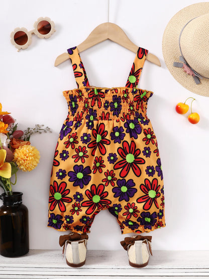 6M-3Y Ready Stock Baby Girls Romper National Pattern Print Splice Jumpsuits Straps Sleeveless One Piece Summer Bodysuits Blue Catpapa 112204619-1