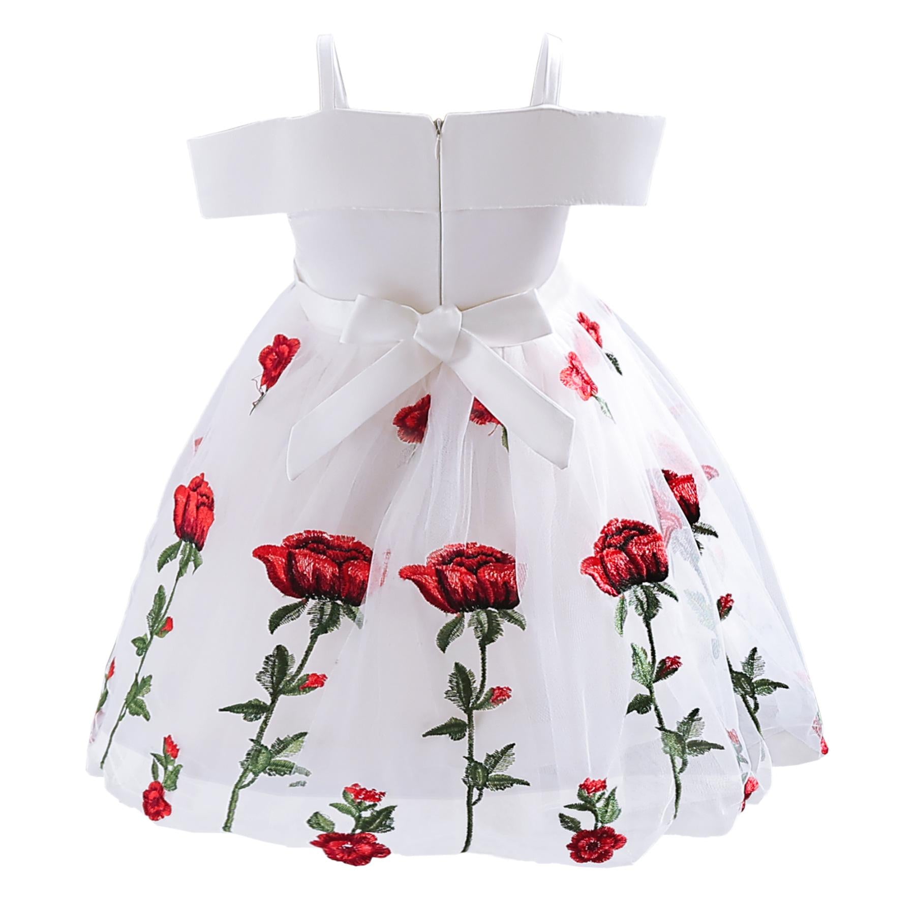 3-10Y Kids Fashion Baby Girls Princess Dress Off The Shoulder Rose Print Dress One Piece Performance Dress Catpapa ZT-2910