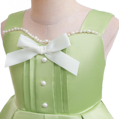 2-10Y Kid Baby Girls Princess Dress Set Sleeveless Straps Puffy Dress With Coat 2Pcs For Party Performance Green Catpapa ZT-T001