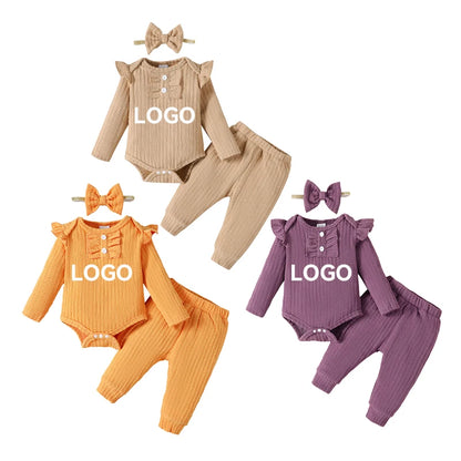 0-18M Custom design Baby romper baby girl 3pcs long sleeve cotton new born baby rompers set  ODM&OEM baby clothing wholesale Catpapa 132206015