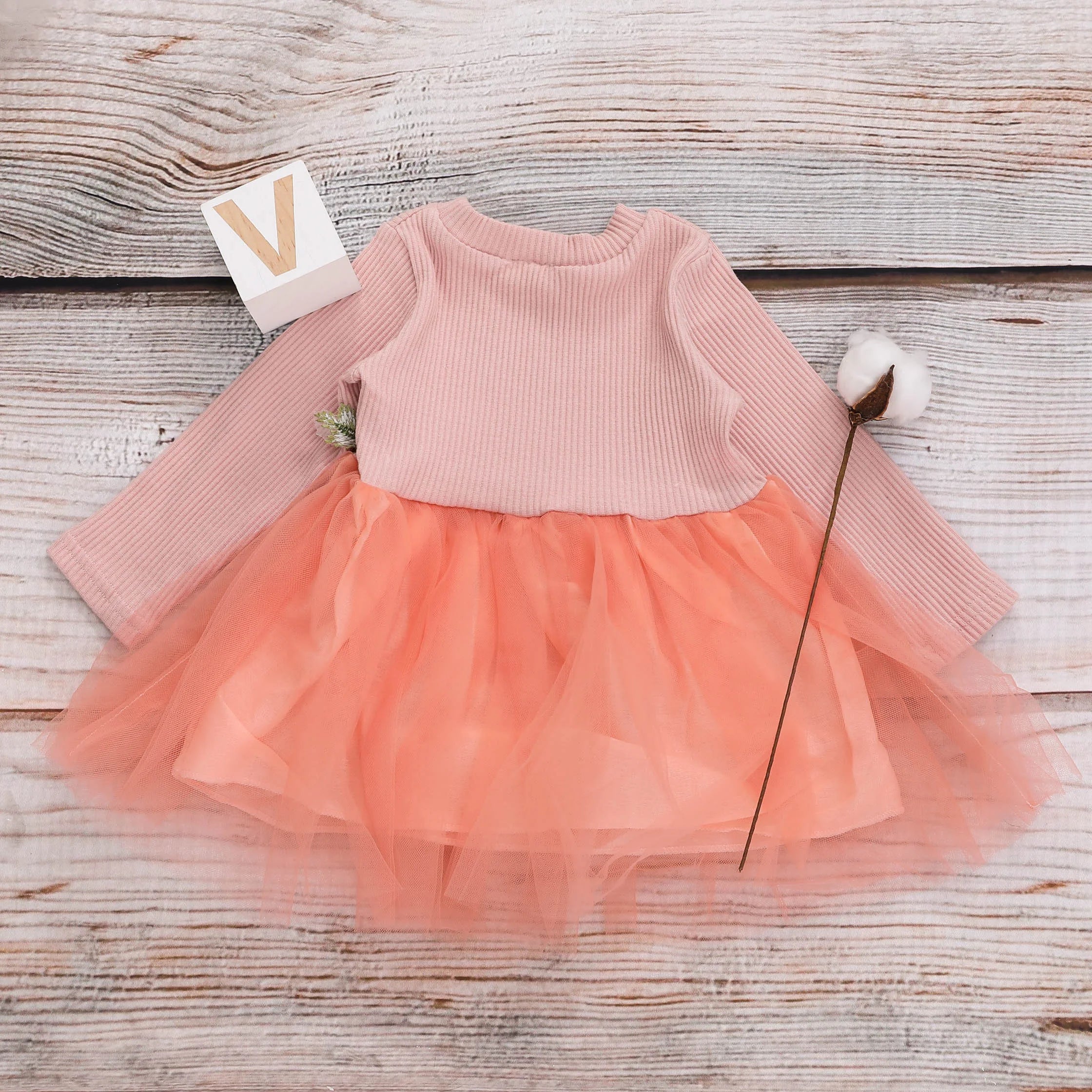3-18M Baby Girl Dresses Pink Pit Strip Net Yarn Long Sleeve Dress Baby Girl Lace Dress ODM&OEM baby clothing wholesale Catpapa WL2003373