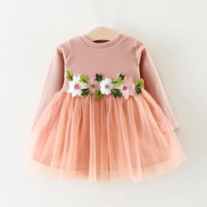 3-18M Baby Girl Dresses Pink Pit Strip Net Yarn Long Sleeve Dress Baby Girl Lace Dress ODM&OEM baby clothing wholesale Catpapa WL2003373