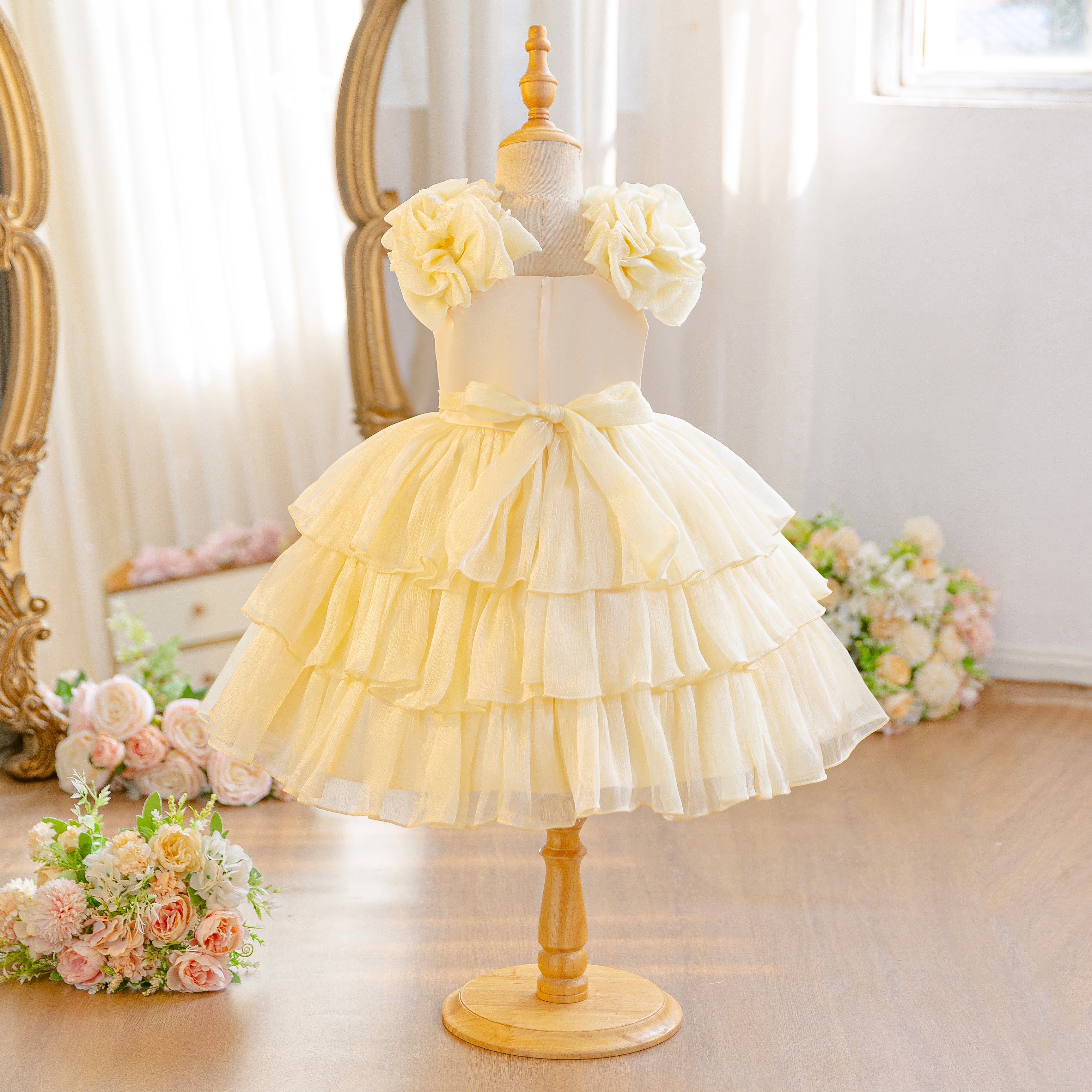 Wholesale Summer Mesh Princess Dress for Wholesale Teen Girls Clothes Set | Floral Print Kids Birthday Party Outfit | Breathable Toddler OOTD 2-7Y