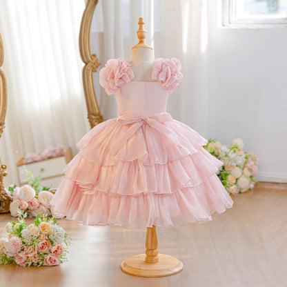 Wholesale Summer Mesh Princess Dress for Wholesale Teen Girls Clothes Set | Floral Print Kids Birthday Party Outfit | Breathable Toddler OOTD 2-7Y