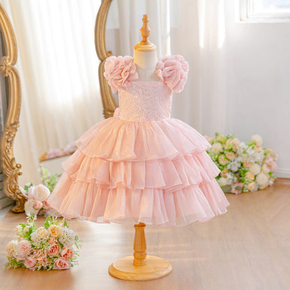 Wholesale Summer Mesh Princess Dress for Wholesale Teen Girls Clothes Set | Floral Print Kids Birthday Party Outfit | Breathable Toddler OOTD 2-7Y