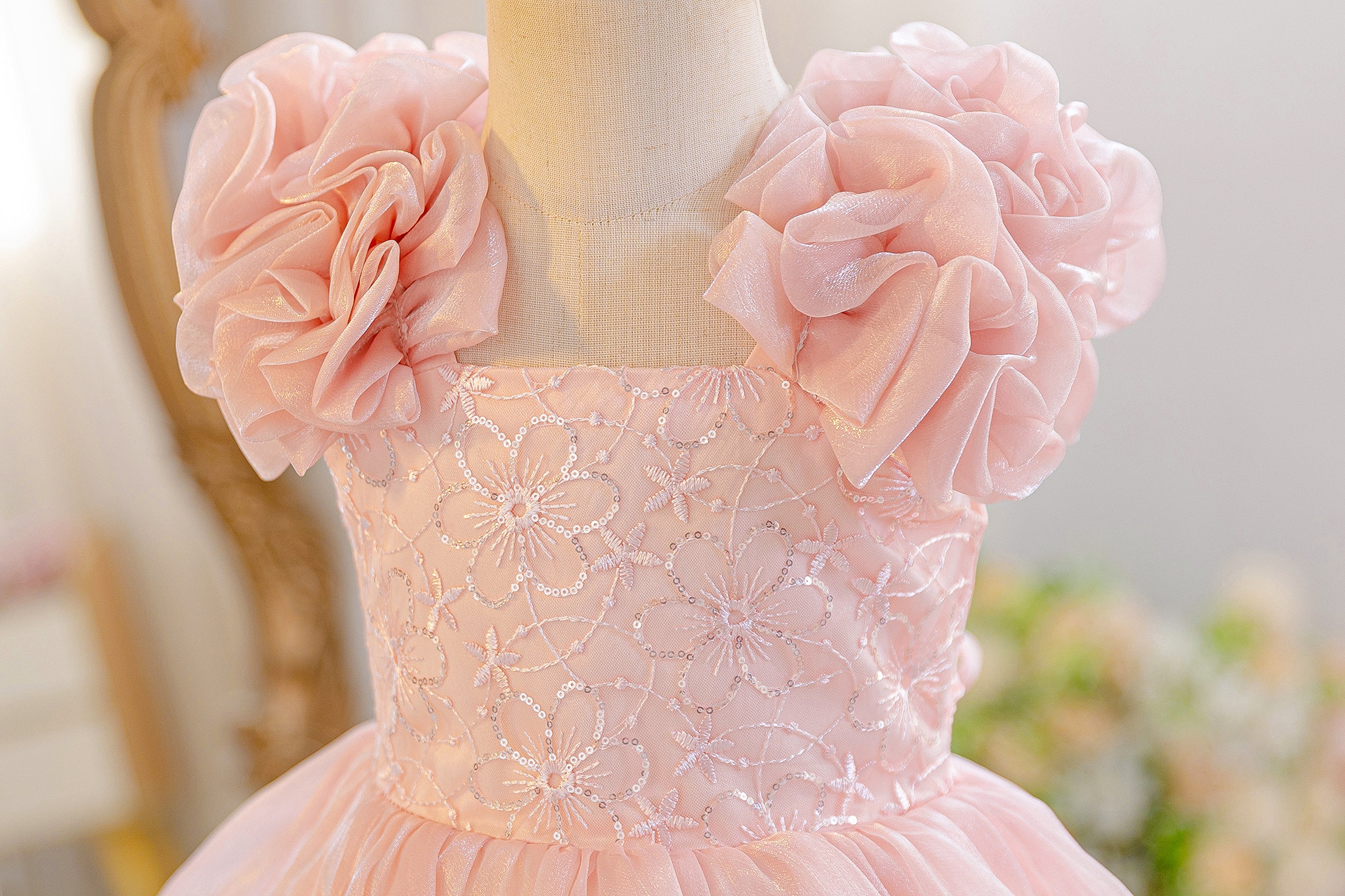Wholesale Summer Mesh Princess Dress for Wholesale Teen Girls Clothes Set | Floral Print Kids Birthday Party Outfit | Breathable Toddler OOTD 2-7Y