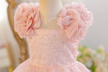 Wholesale Summer Mesh Princess Dress for Wholesale Teen Girls Clothes Set | Floral Print Kids Birthday Party Outfit | Breathable Toddler OOTD 2-7Y