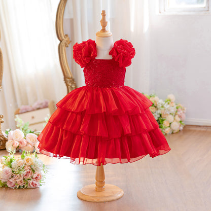 Wholesale Summer Mesh Princess Dress for Wholesale Teen Girls Clothes Set | Floral Print Kids Birthday Party Outfit | Breathable Toddler OOTD 2-7Y