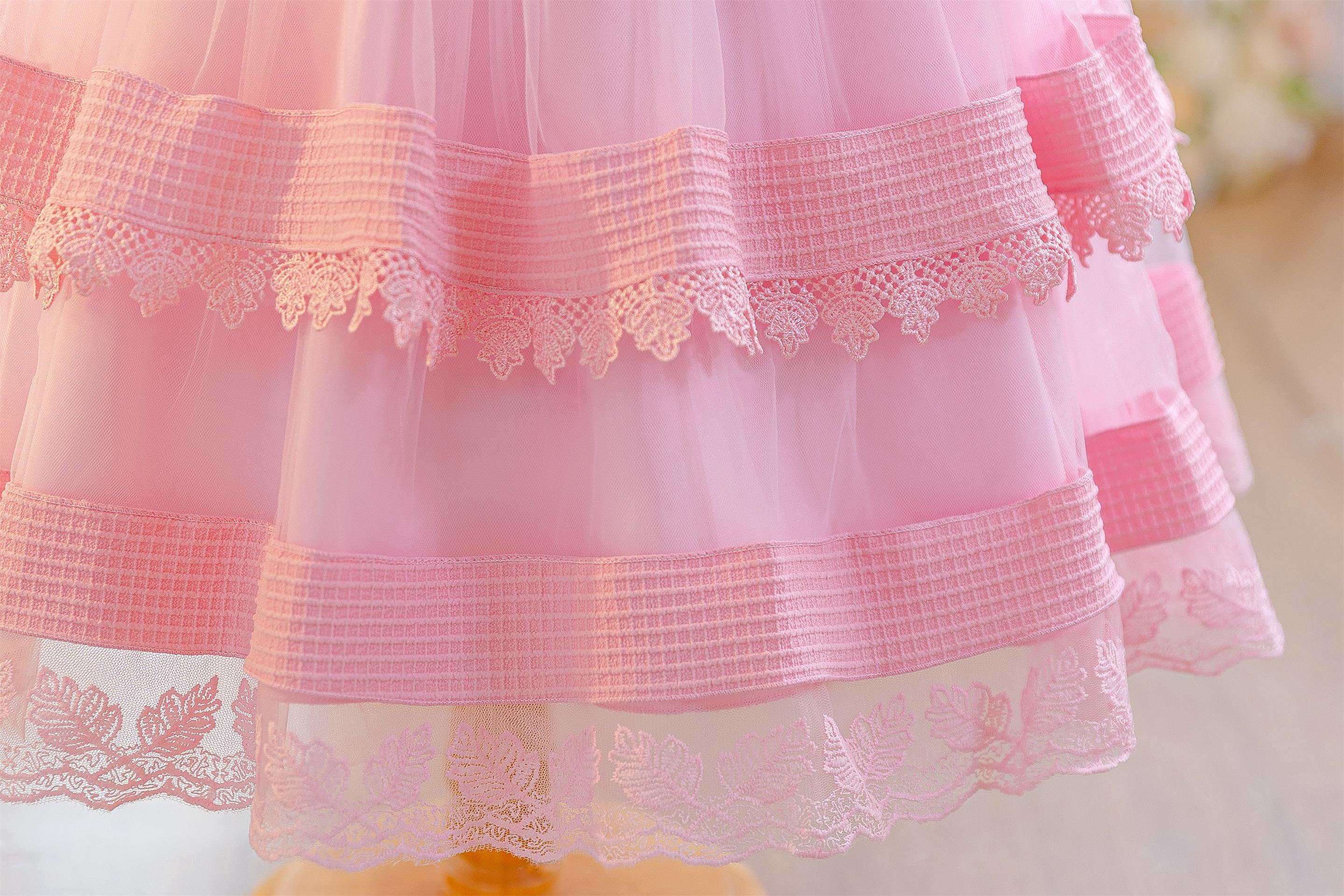 Wholesale 5-10Y Girls 3Pcs Waffle Lace Tiered Tulle Princess Dress Set, Kids Birthday Party Lapel Jacket Soft Fabric Formal Outfit With Mini Chain Bag