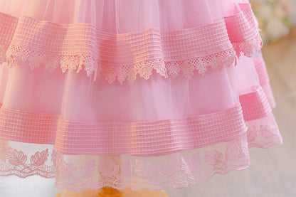 Wholesale 5-10Y Girls 3Pcs Waffle Lace Tiered Tulle Princess Dress Set, Kids Birthday Party Lapel Jacket Soft Fabric Formal Outfit With Mini Chain Bag