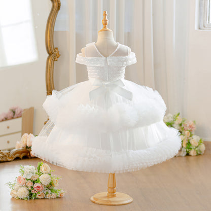 Wholesale Flower Girls Party Dress | Off Shoulder Tulle Feather Kids Princess Outfit for Birthday & Wedding | Bulk Order for Boutiques
