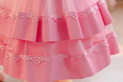 Wholesale 4-10Y Girls 3Pcs Rib Knit Lace Tulle Princess Dress Set, Kids Birthday Party Lapel Jacket Soft Fabric Formal Outfit With Mini Bag