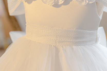 Wholesale 18M-7Y Girls Off Shoulder 3D Flower Tulle Princess Dress, Kids Birthday Party Soft Mesh Hi-Lo Formal Gown