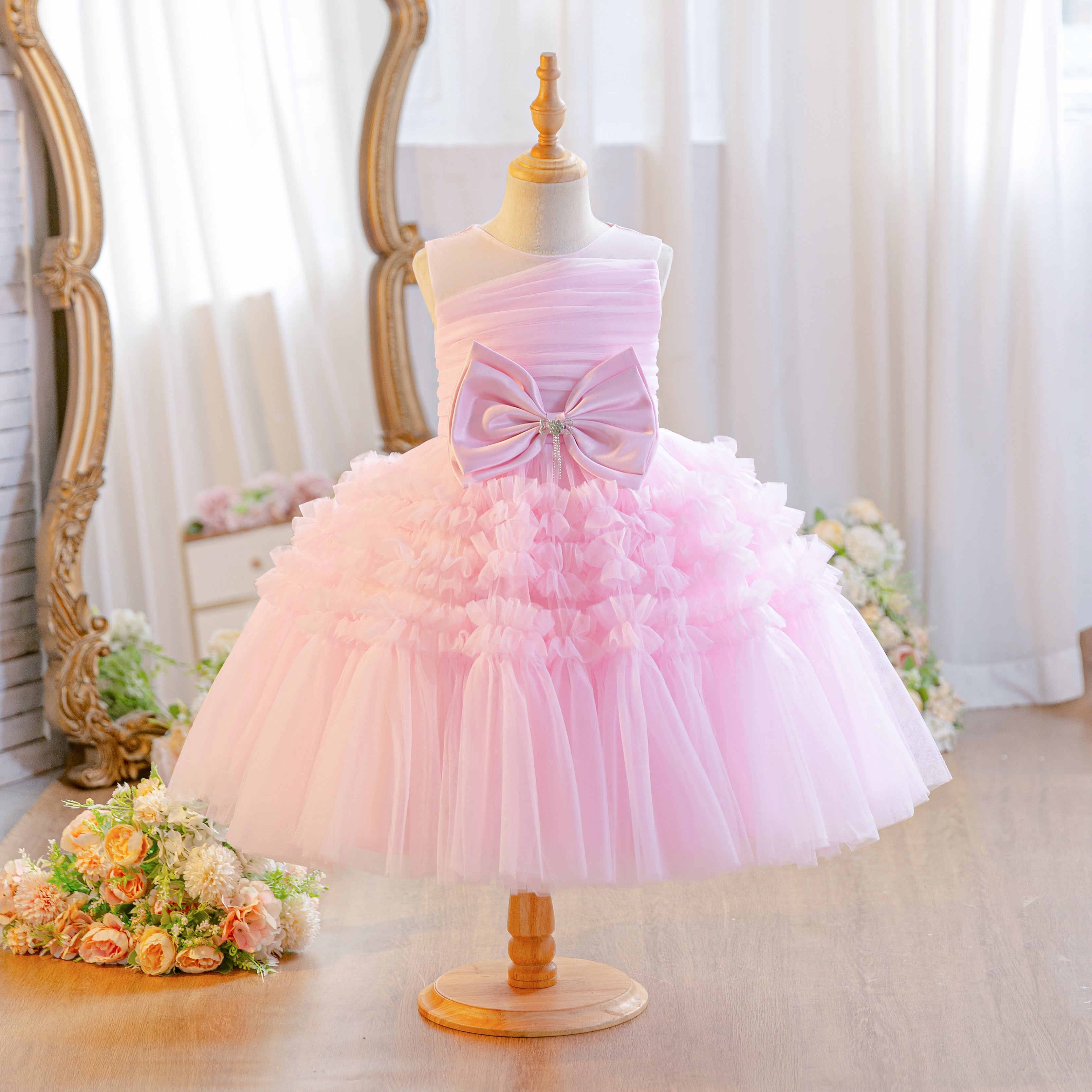Wholesale Princess Lace Dress for Girls | Puffy Tulle Birthday Party Outfit & Piano Performance Costume | Formal Kids Ball Gown 2-8Y for Boutiques