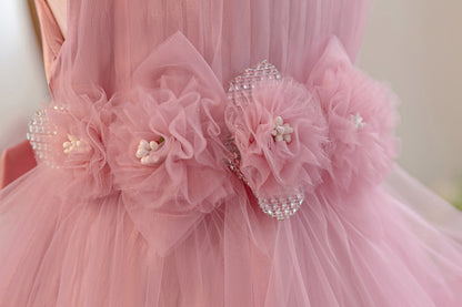 Wholesale 18M-7Y Girls Sleeveless 3D Flower Ruffle Tiered Tulle Princess Dress, Kids Birthday Party Soft Mesh Formal Gown