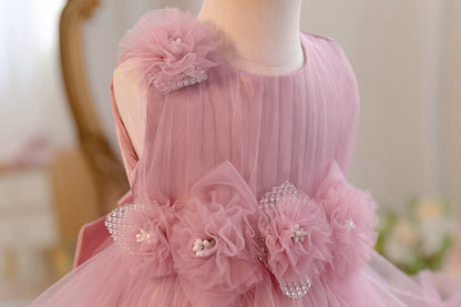 Wholesale 18M-7Y Girls Sleeveless 3D Flower Ruffle Tiered Tulle Princess Dress, Kids Birthday Party Soft Mesh Formal Gown