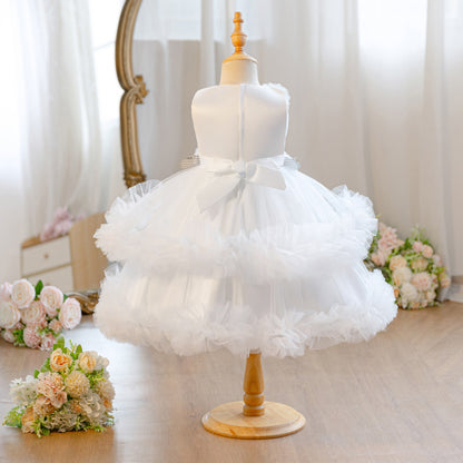 Wholesale 18M-7Y Girls Sleeveless 3D Flower Ruffle Tiered Tulle Princess Dress, Kids Birthday Party Soft Mesh Formal Gown