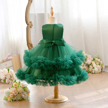 Wholesale 18M-7Y Girls Sleeveless 3D Flower Ruffle Tiered Tulle Princess Dress, Kids Birthday Party Soft Mesh Formal Gown