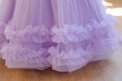 Wholesale 5-11Y Girls Off Shoulder 3D Flower Tulle Princess Dress, Kids Birthday Party Rhinestone Waist Soft Mesh Formal Gown